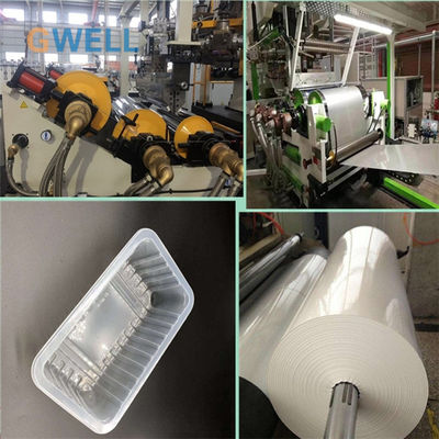 खरीदें 80% पुनर्नवीनीकरण सामग्री के साथ पीपी ब्लिस्टर शीट एक्सट्रूज़न लाइन, 4 लेयर को-एक्सट्रूज़न और थर्मोफॉर्मिंग के लिए 800-1500 मिमी चौड़ाई online manufacture